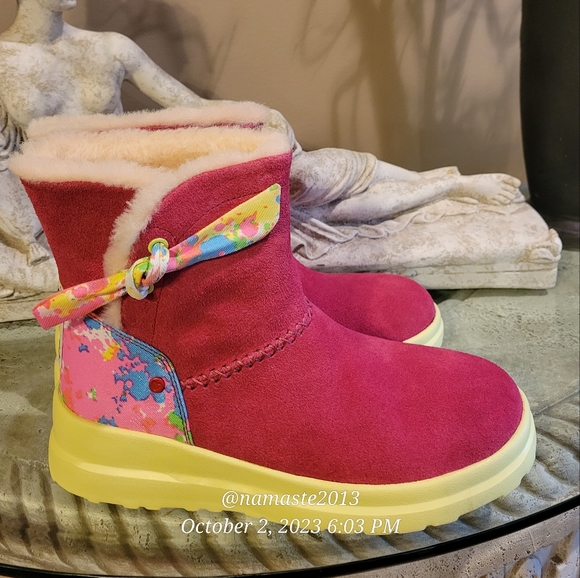 I Heart Ugg Knotty Paint Splatter Ankle Boots Shearling Sherpa Suede Boot #556 - Picture 3 of 14